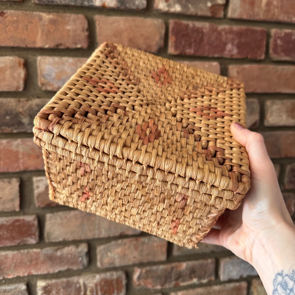 Handwoven Western Square Storage Basket with Lid